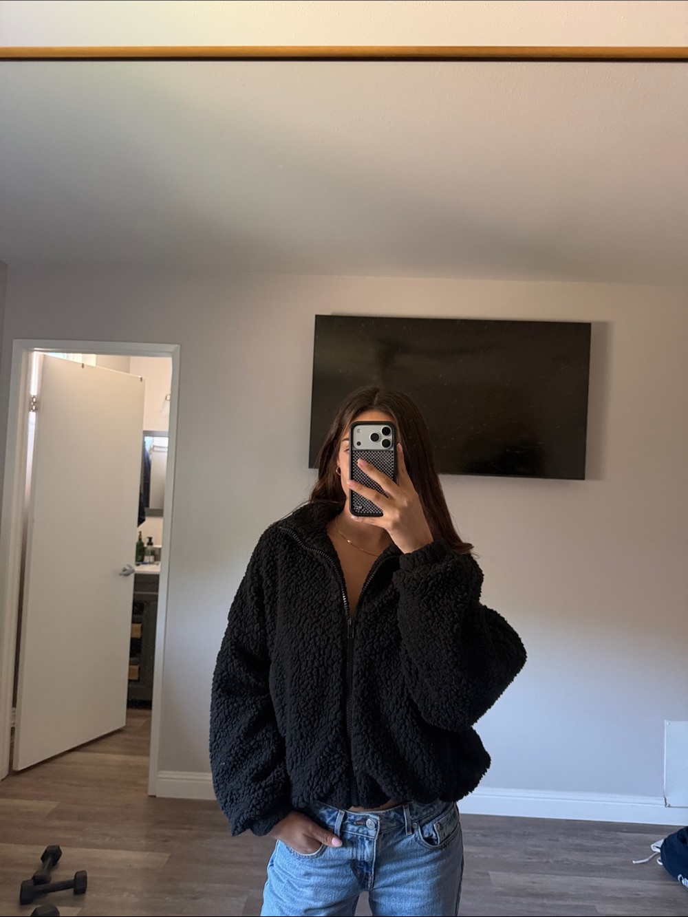 Urban Outfitters Black Teddy Sherpa Zip Jacket